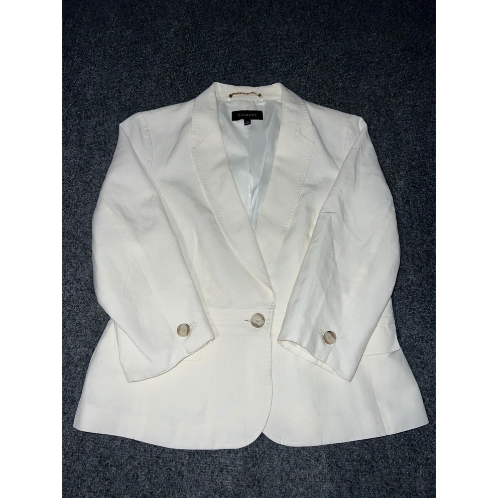 Talbots Womens White Linen Blend Blazer Size 10 Single Button Jacket